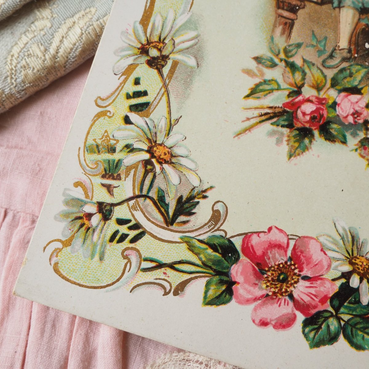 画像3: 大判チョコレート広告クロモカード/ピアノと少年少女 (3)