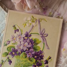 画像2: スミレの花籠パニエと薄紫のリボンのカード (2)
