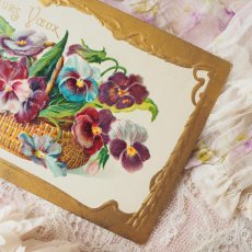 画像3: パンジーの花籠パニエゴールドエンボスのカード (3)