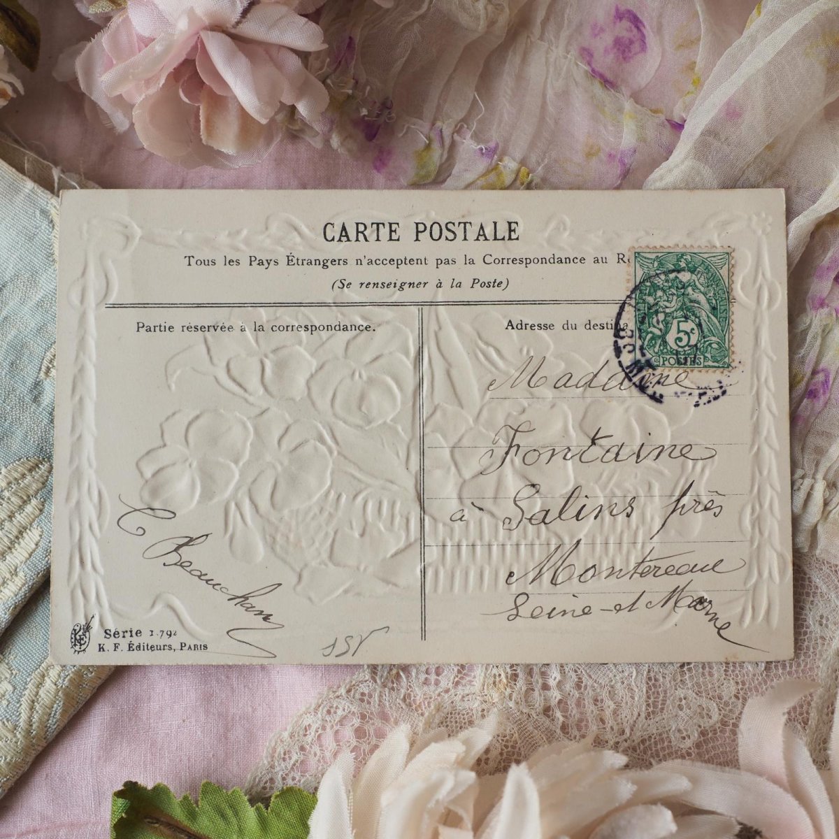 画像5: パンジーの花籠パニエゴールドエンボスのカード (5)