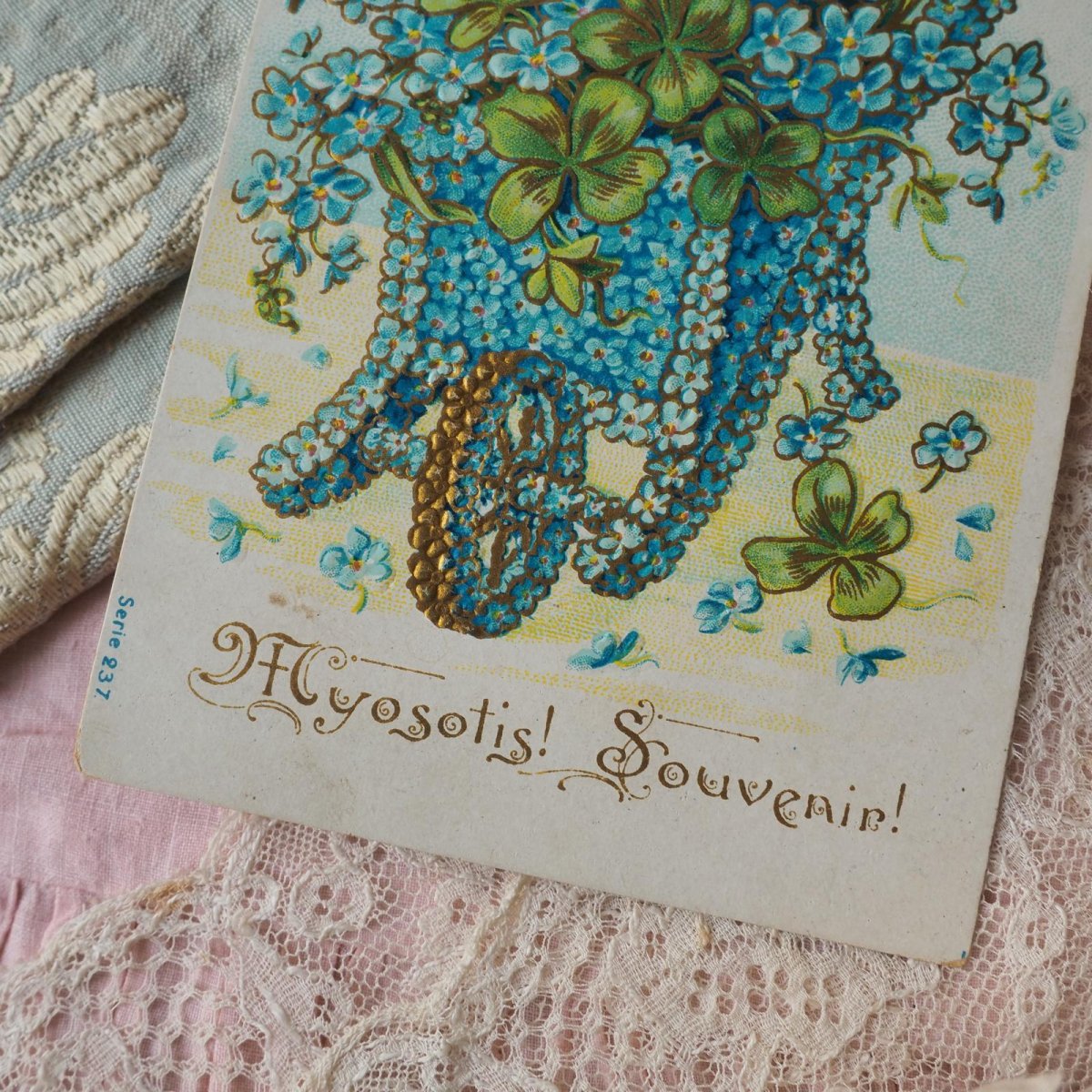 画像3: クローバーと勿忘草の花車のカード (3)