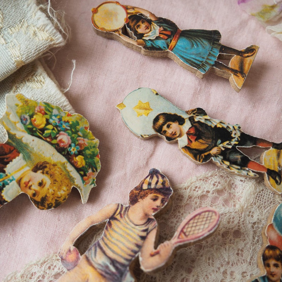 画像13: レアなクロモカードフィギュア7個セット/木製の小さなお人形 (13)