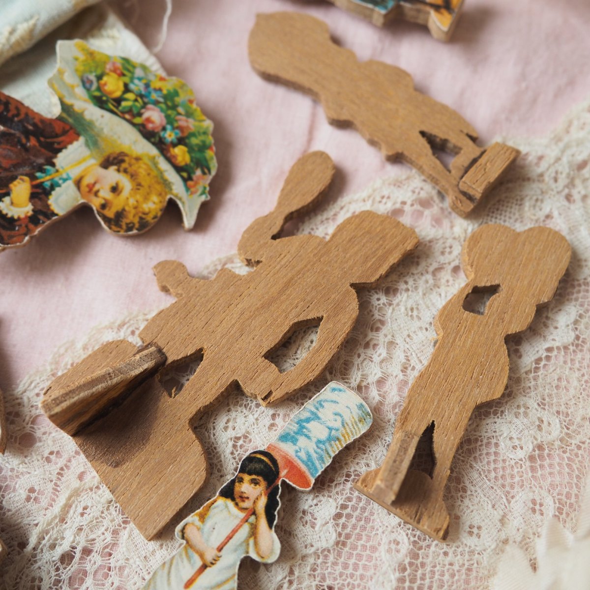 画像14: レアなクロモカードフィギュア7個セット/木製の小さなお人形 (14)