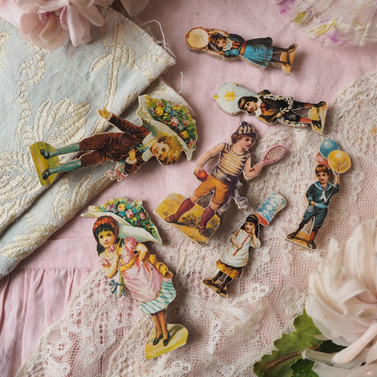 画像10: レアなクロモカードフィギュア7個セット/木製の小さなお人形 (10)