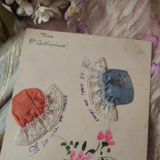 画像2: 手描きの花と3色布とレースのボネカード/聖カトリーヌ祭 (2)