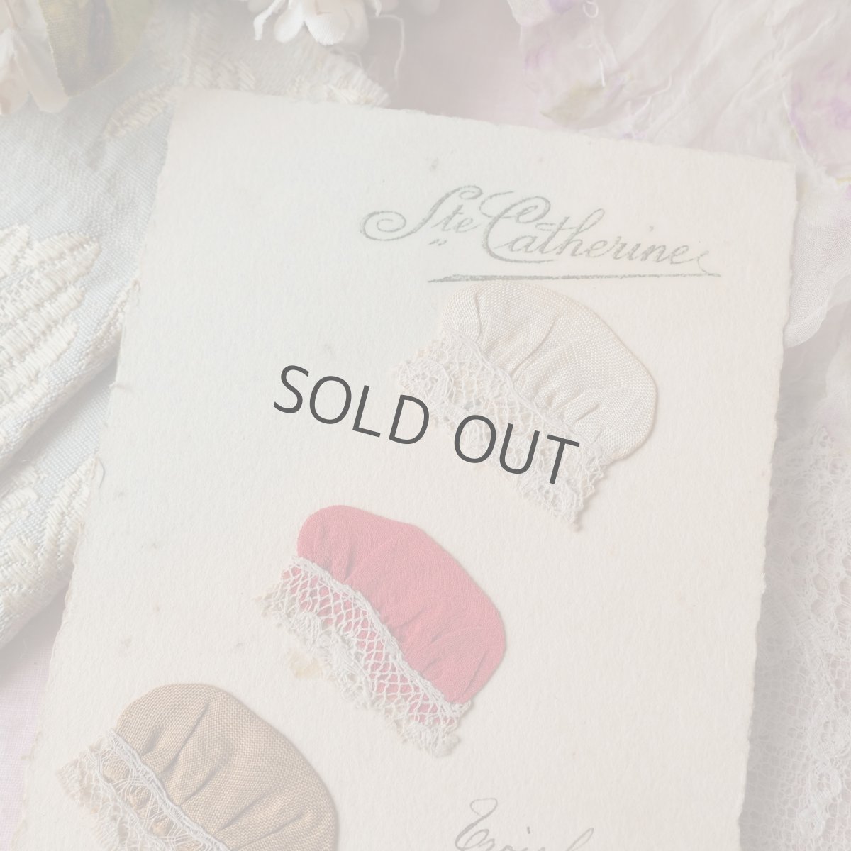 画像2: 3色レースと布のボネカード/薄いブルーのグラデーション (2)