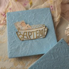 画像12: ベビーブルーのドラジェBOX、赤ちゃんの紙モチーフの仕掛け付き/BAPTEME (12)
