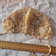 画像11: ベビーorドール用手仕事クロシェレースのボネ／ロゼッタリボン付き (11)