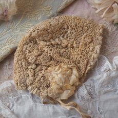 画像7: ベビーorドール用手仕事クロシェレースのボネ／ロゼッタリボン付き (7)