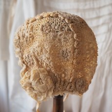 画像12: ベビーorドール用手仕事クロシェレースのボネ／ロゼッタリボン付き (12)