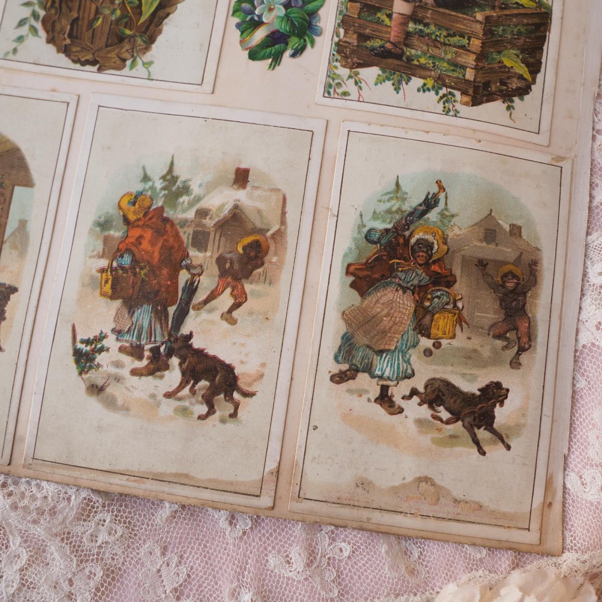 画像10: クロモカードのサンプル帳/少女の肖像画とベビー、すずらん、バラ、小花両面 (10)