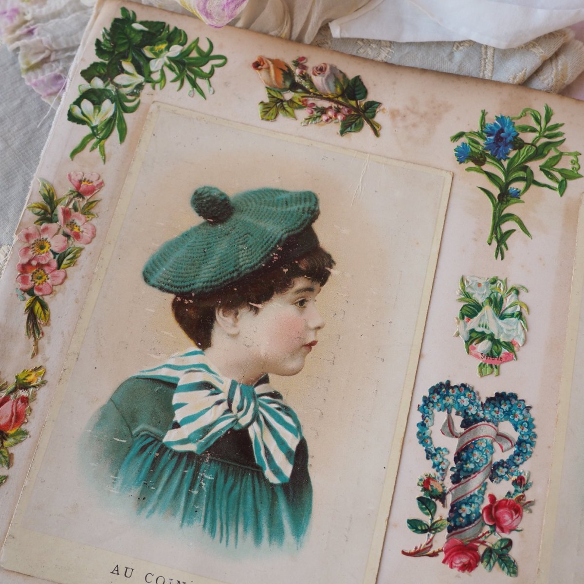 画像2: クロモカードのサンプル帳/少女の肖像画とベビー、すずらん、バラ、小花両面 (2)