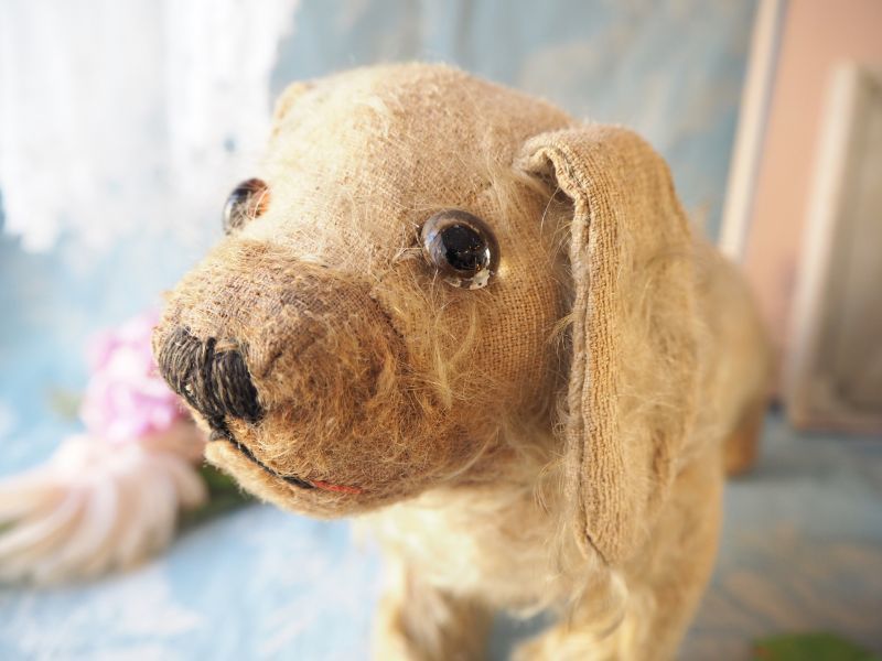 古びた犬のぬいぐるみ 茶色ガラス目 Jouet おもちゃ