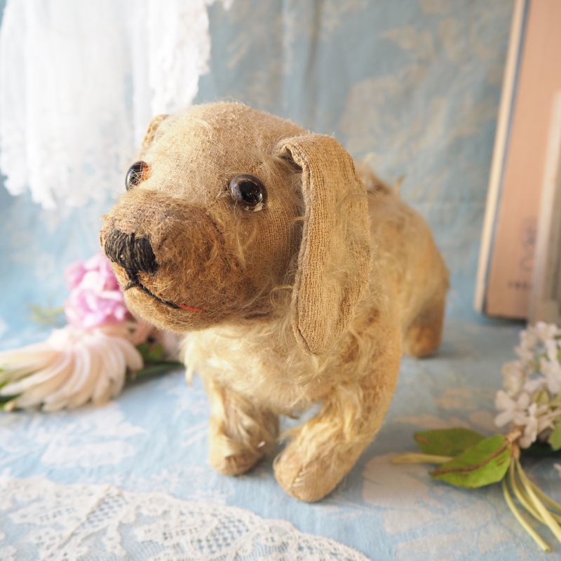 古びた犬のぬいぐるみ 茶色ガラス目 Jouet おもちゃ