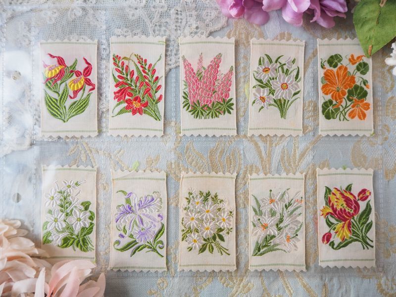 花の刺繍のシガレットカード Sサイズ 60+1枚セット ノベルティ イギリス-