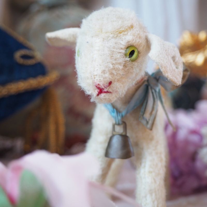 シュタイフ社製小さい羊の縫いぐるみ/SWAPL水色リボン jouet・おもちゃ