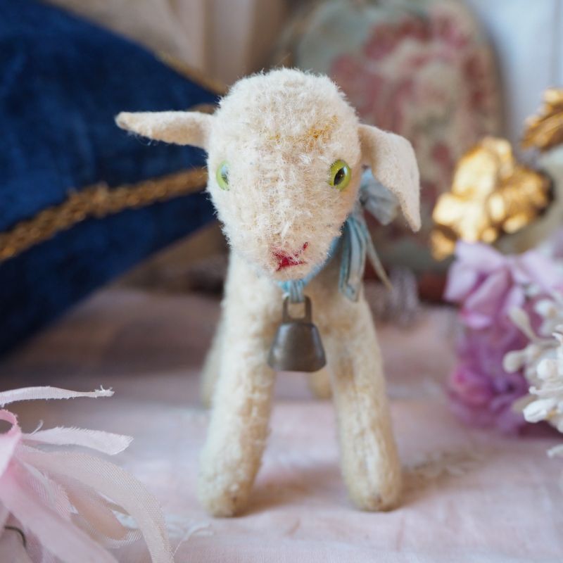 シュタイフ社製小さい羊の縫いぐるみ/SWAPL水色リボン jouet・おもちゃ