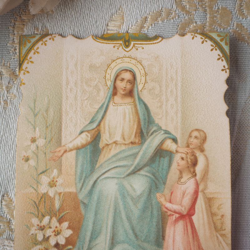 古い繊細な教会カード マリア様と白いユリの花 carte・カード