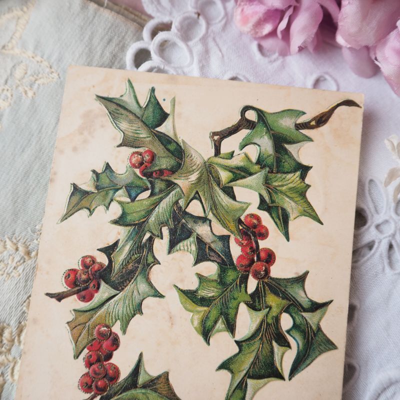柊と赤い実のクリスマスカード エンボス加工 Carte カード
